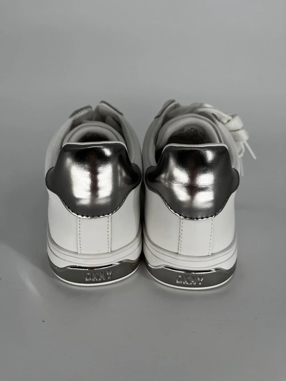 DKNY Abeni Sneakers Logo Detail Lace Up White Silver - Size 8